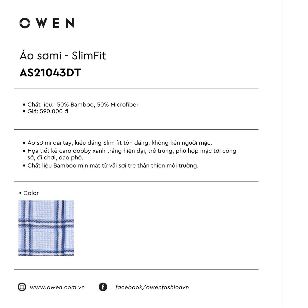 OWEN - Áo sơ mi dài tay Owen SLIMFIT chất SỢI TRE 21043