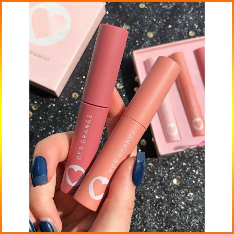 Son kem lì ❤️𝑭𝒓𝒆𝒆𝒔𝒉𝒊𝒑❤️ Set 3 cây son kem lì herorange hộp trái tim hồng siêu cute sang chảnh