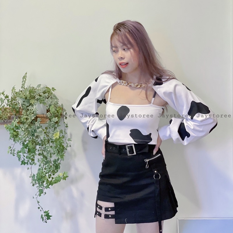 Set Croprop bò sữa tay dài và áo 2 dây