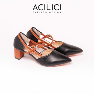 Giày sandal cao gót nữ ACILICI thời trang, giày cao gót mũi nhọn quai mảnh cao 5p form chuẩn màu kem_TC050