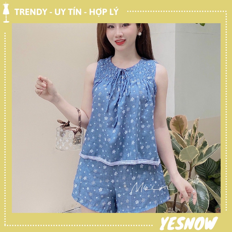 Set Đồ Bộ Ở Nhà Hoa Nhí Viền Ren - Set Bộ Đồ Hoa Nhí Màu Vàng