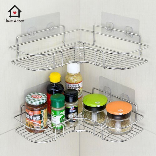 Kệ góc dán tường nhà tắm, kệ đựng gia vị treo tường nhà bếp tiện lợi