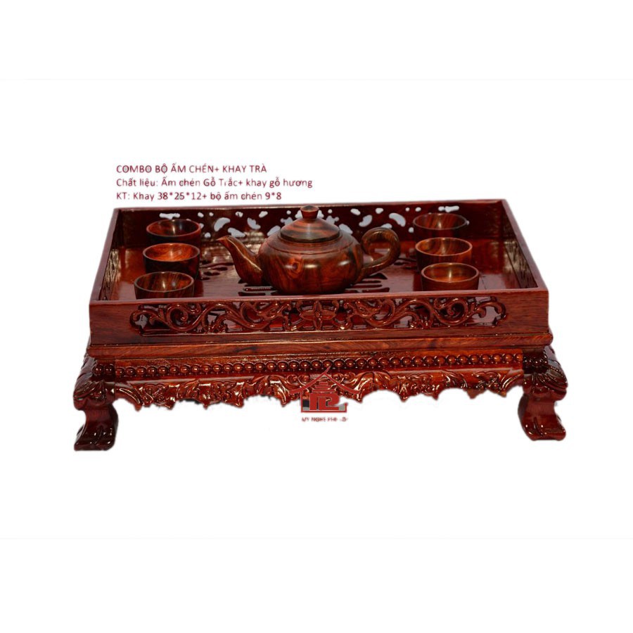 Combo Khay trà hương+ ấm chén gỗ trắc