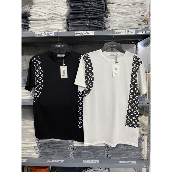 Áo phông nam họa tiết LV ngắn tay, chất cotton kiểu dáng năng động