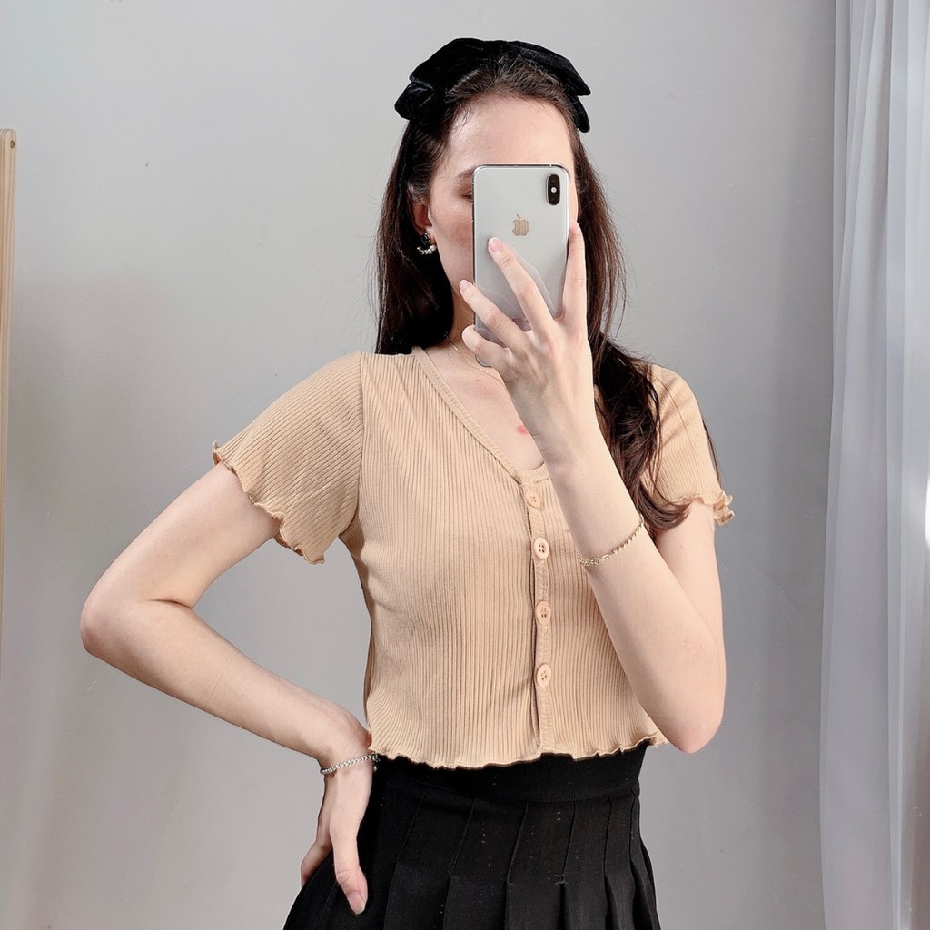 Áo croptop nữ bigsize tay ngắn cổ tim kiểu ôm thun body T18 STORE CT12