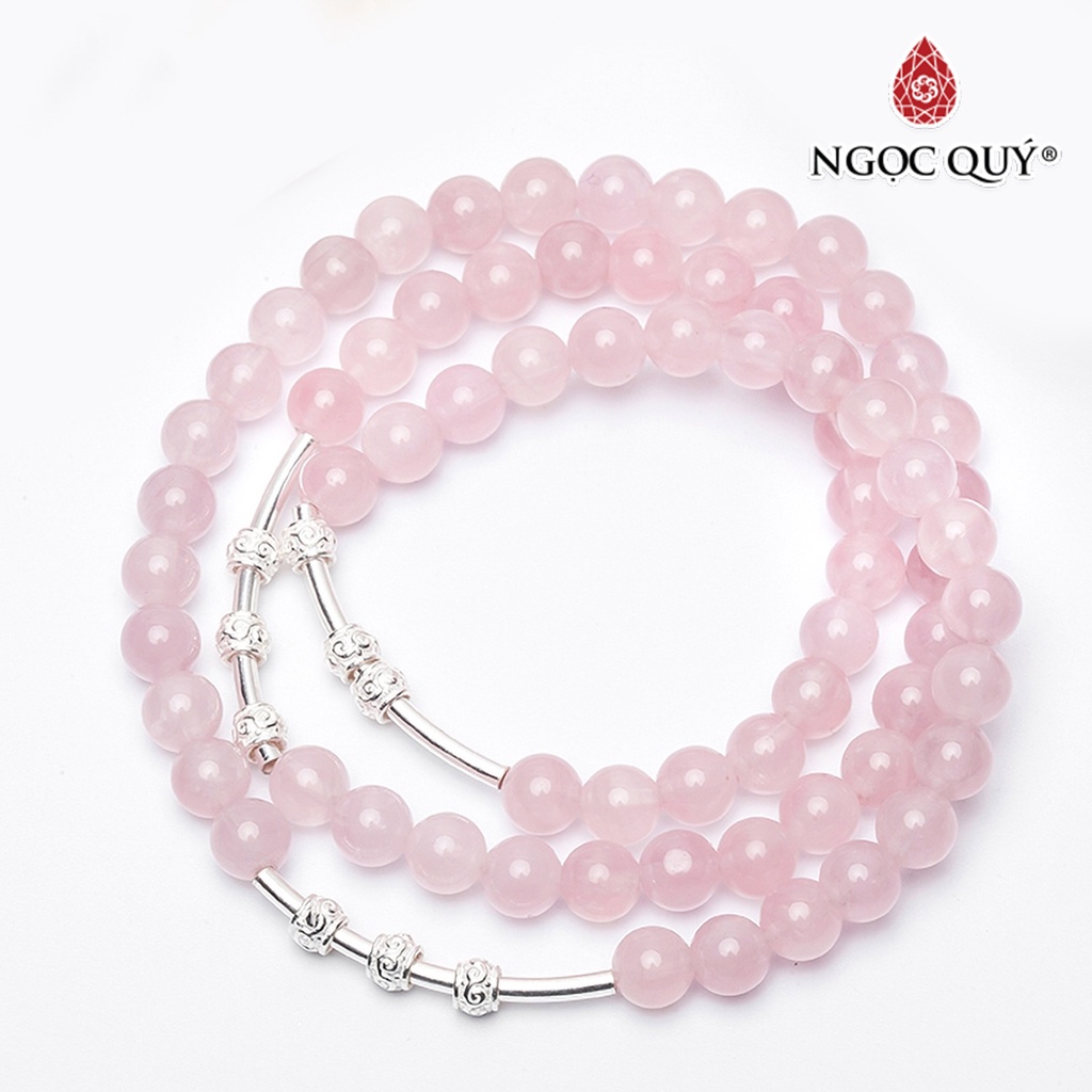 Vòng tay 3 line TA hồng charm bạc - Ngọc Quý