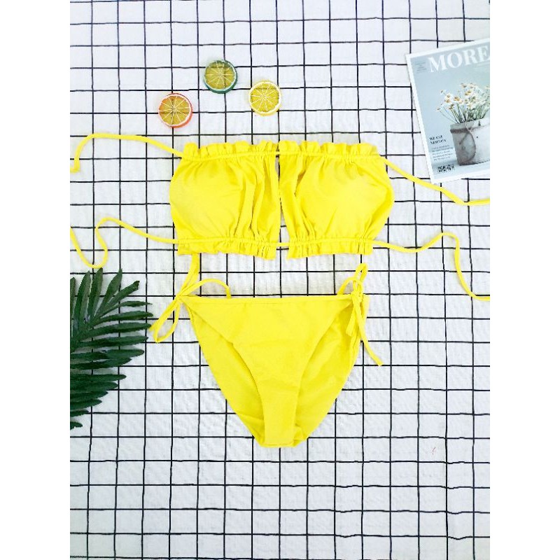 Bikini viền bèo cúp ngang Ngọc Trinh siêu hot màu vàng chanh (Ảnh thật shop chụp)