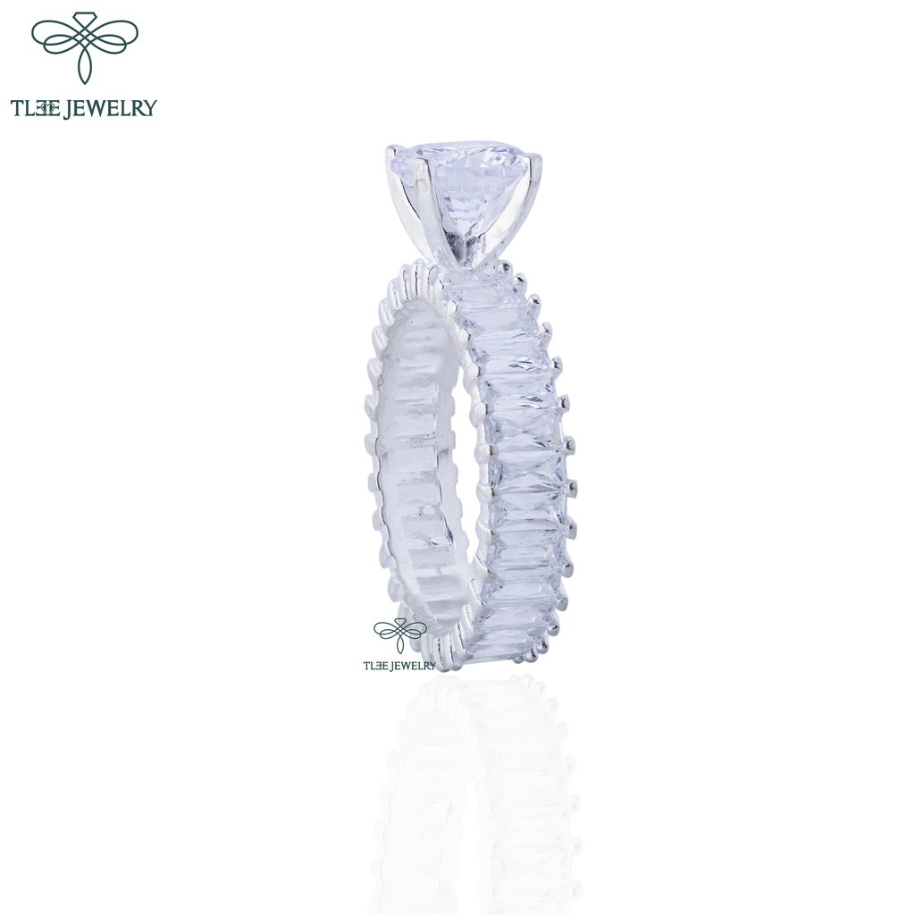 Nhẫn bạc nữ TLEE trụ đá bốn chấu viền đá kết sang trọng TleeJewelry A0141
