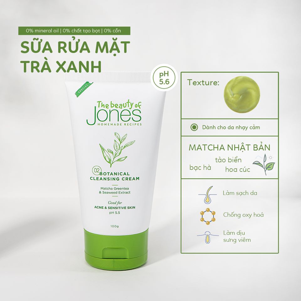 [Mã SKAMPUSH11 giảm 10% đơn 200k] Sữa rửa mặt da mụn nhạy cảm từ trà xanh tảo biển The Beauty of Jones | BigBuy360 - bigbuy360.vn