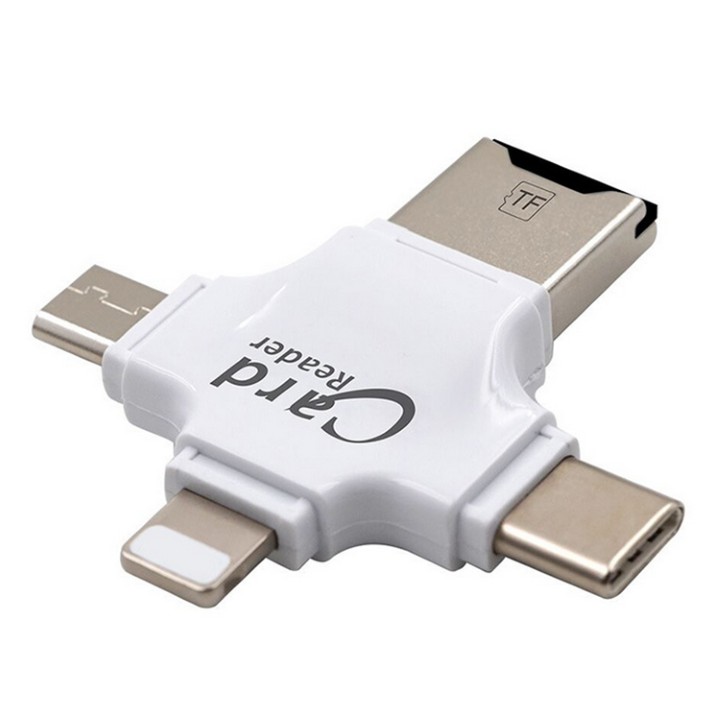 ĐẦU ĐỌC THẺ ĐA NĂNG 4 IN 1 (OTG, USB, TYPE - C, IOS) DÙNG CHO IOS - ANDROID - PC- MACBOOK
