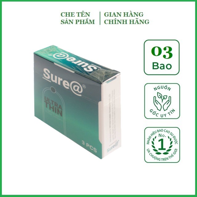 Bao cao su siêu mỏng siêu trơn Sure Ultra Thin - hộp 3 bao