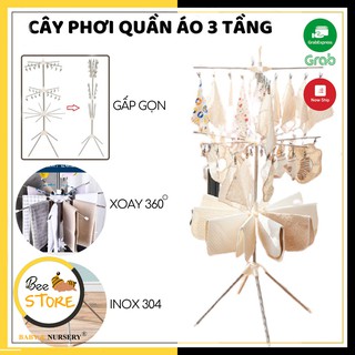 |MỞ KHO SỈ BÁN LẺ| Cây phơi đồ đa năng inox 3 tầng, móc phơi đồ cho bé