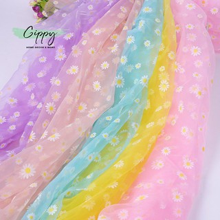Vải voan kính dạ quang - vải voan scrunchies - vải thêu hoa cúc - vải xà cừ cầu vồng - phụ kiện scrunchies - cột tóc