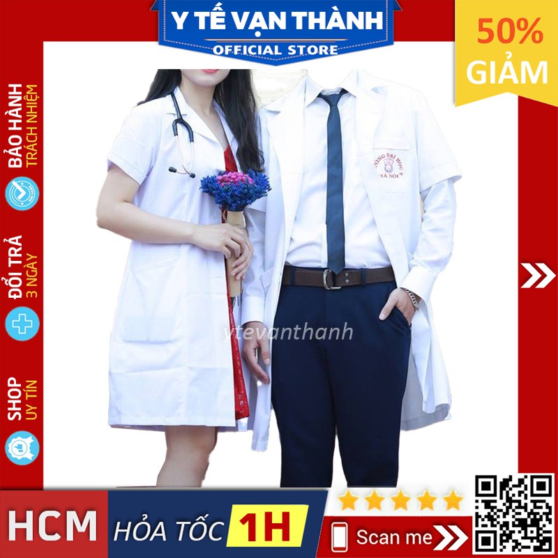 ✅ Áo Bác Sĩ Ngắn Tay Trắng | Sỉ Lẻ Áo Blouse Trắng, Đồng Phục Bệnh Viện -VT0173 | Y Tế Vạn Thành