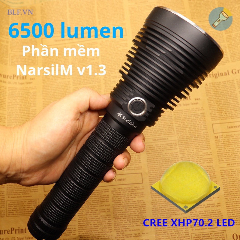 Đèn pin Starfish Z8 Xhp70.2 6500 lumen chiếu xa 500m đối thủ Convoy L6, Sofirn SP70