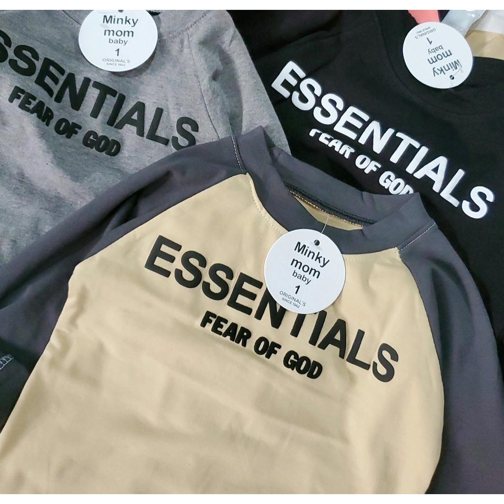 Áo Phông Chữ Essentials Size 8-20kg Cotton Dài Tay Thu Đông Cho Bé Trai Bé Gái