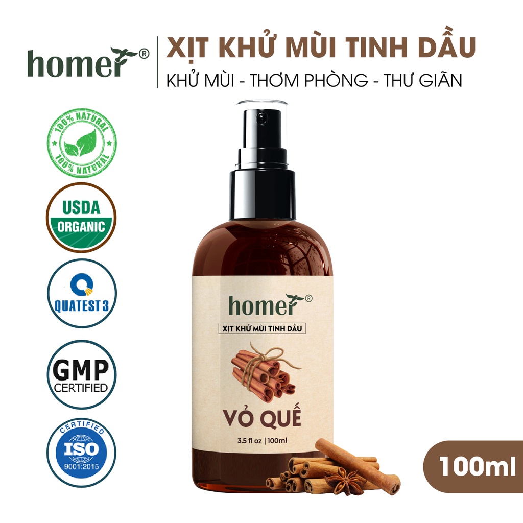 Xịt khử mùi tinh dầu Vỏ quế Homer Thiên nhiên - Dung tích 100ml/250ml