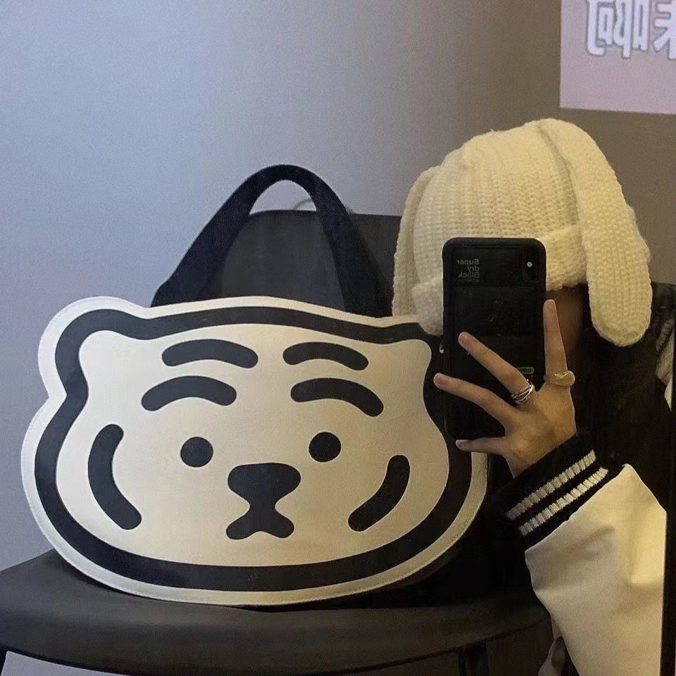 Túi Tote Đeo Vai Vải Canvas Hình Đầu Hổ Phong Cách Hàn Quốc Kiểu Mới 2022