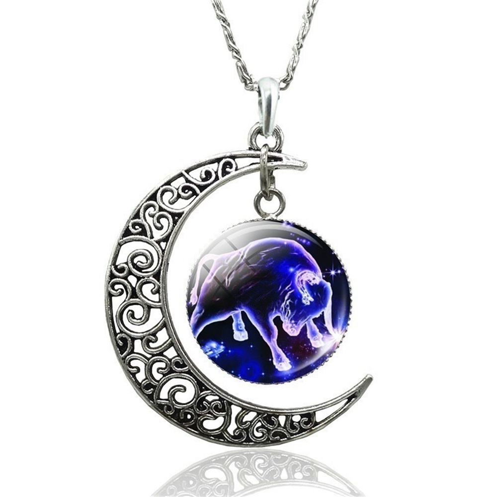 Vòng cổ Mặt Hình 12 Cung Hoàng Đạo Mặt Trăng Lưỡi Liềm Thủy Tinh Cabochon Sáng Tạo