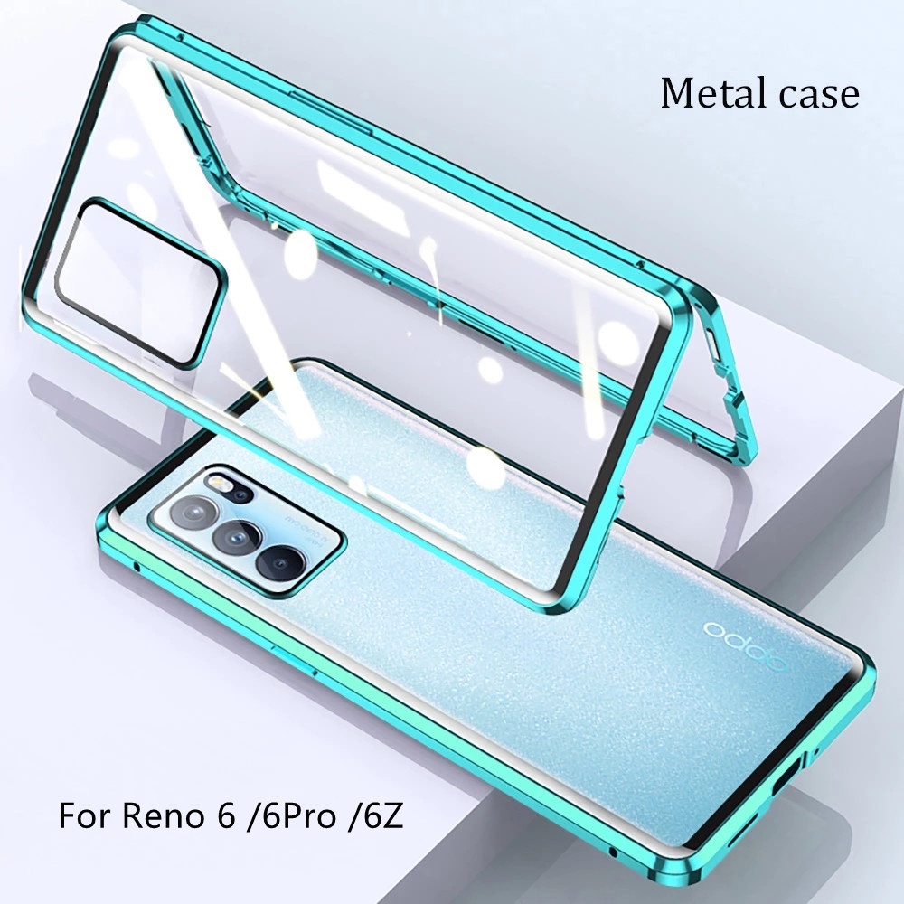 Ốp điện thoại kính cường lực nắp gập từ quay 360 độ 2 mặt cho Oppo Reno 6 6Z Pro Plus 6Z 6 Pro 6 Pro Plus 4G 5G