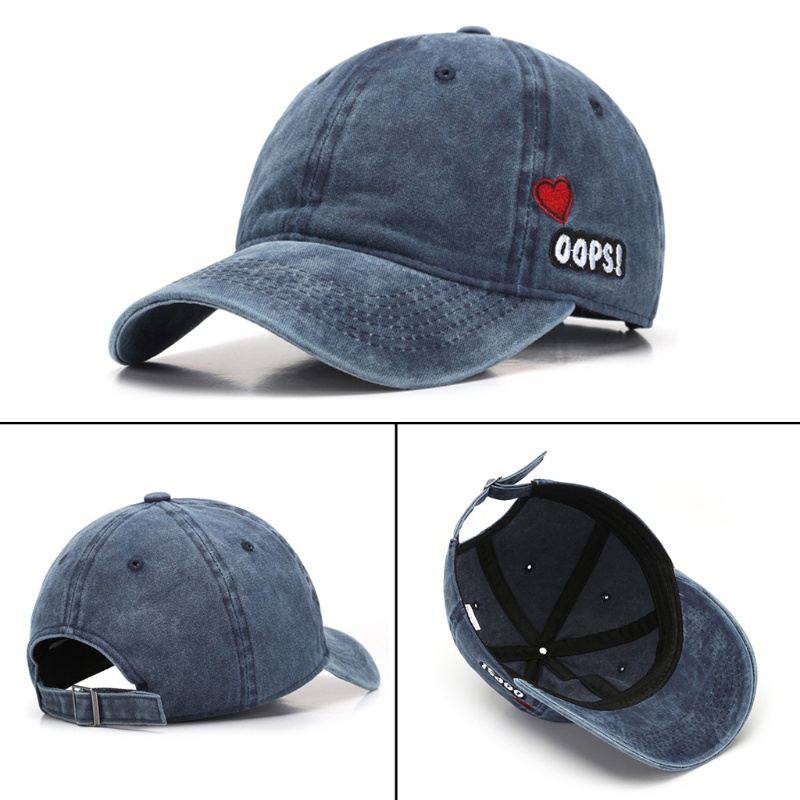 Mũ Lưỡi Trai Denim Thêu Hình Trái Tim