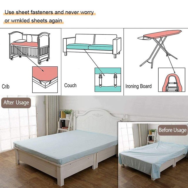 Set 4 Kẹp Cố Định Ga Trải Giường Chất Liệu Kẹp Inox Và Dây Thun Đàn Hồi Tốt Chống Xê Dịch