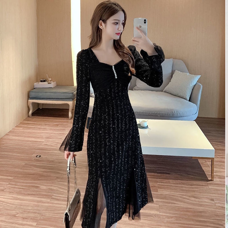 Đầm đen dáng ôm thời trang thu đông Pháp 2021