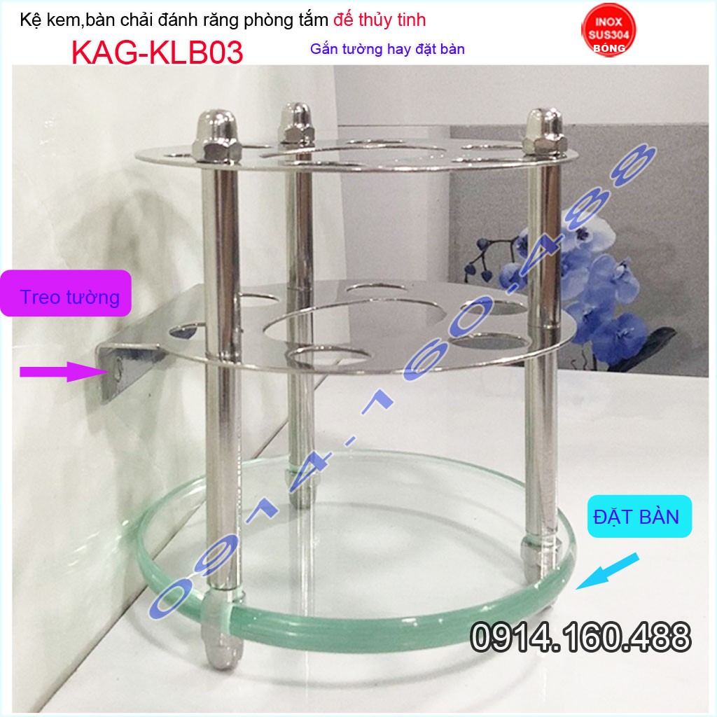 Kệ bàn chải kem đánh răng bằng inox 304 đế thủy tinh KAG-KLB03 mẫu mới thiết kế đẹp sang trọng sử dụng tốt