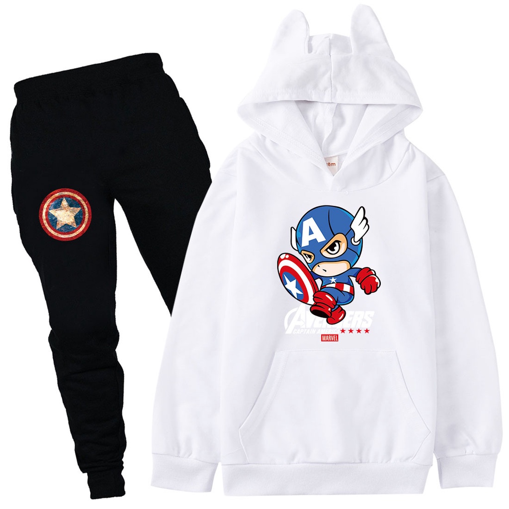 Bộ Áo Hoodie Dài Tay + Quần Dài In Họa Tiết Hoạt Hình Captain America Cho Bé Trai / Gái