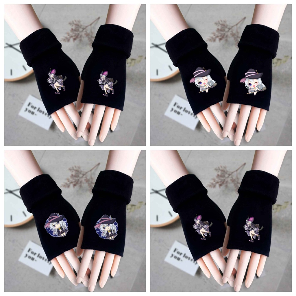 Găng tay len đen in hình HÀNH TRÌNH CỦA ELENA chibi anime thời trang ấm áp xinh xắn