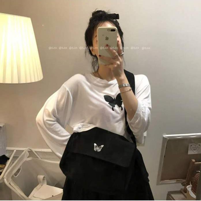 [RẺ VÔ ĐỊCH] Túi tote canvas đeo chéo thêu bướm butterfly unisex nam nữ phong cách Hàn Quốc