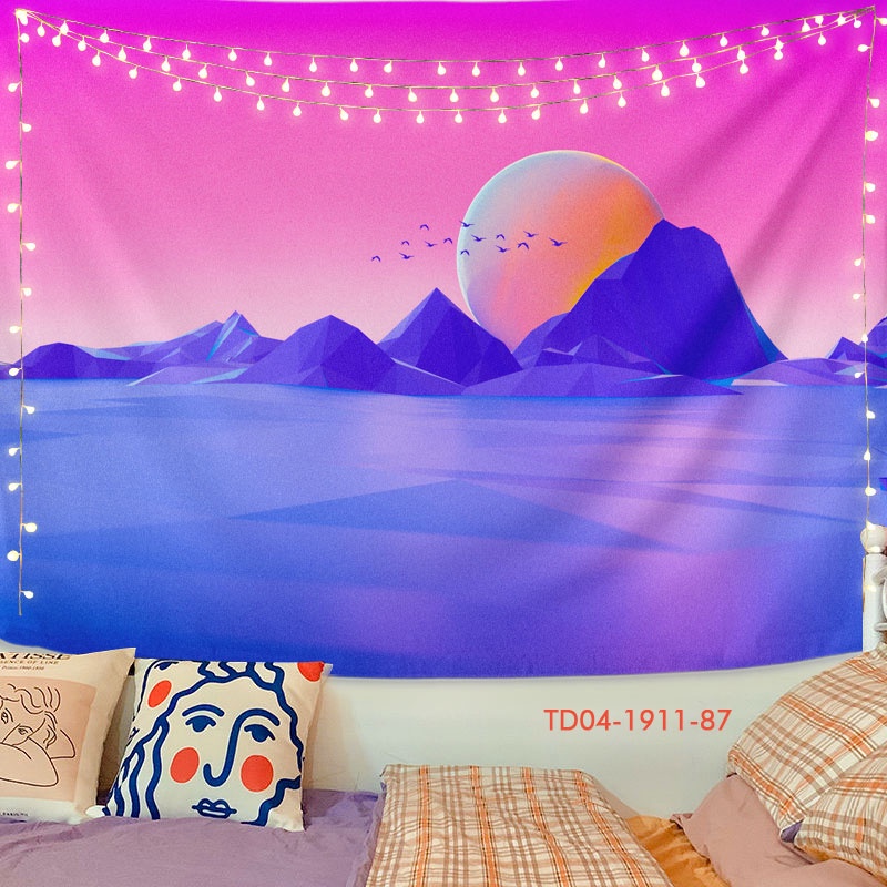 Tranh vải treo tường decor Tín Phát, vải treo tường phông nền mặt trăng, thiên hà cho không gian chill