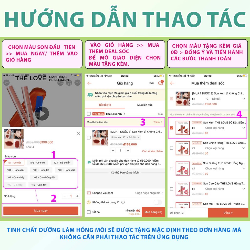 [MUA 1 ĐƯỢC 3] Son Kem Lì Không Chì THE LOVE VN Chính hãng 4ml