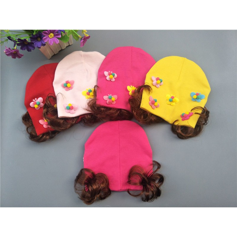 Mũ tóc giả cotton 5 bông hoa cao cấp siêu yêu cho bé(5 tháng-4 tuổi)
