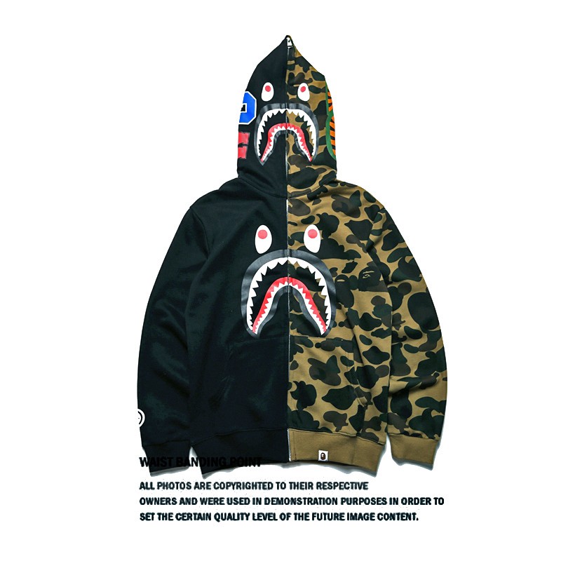 Áo khoác tay dài có khóa kéo in hình đầu cá mập 3D bape