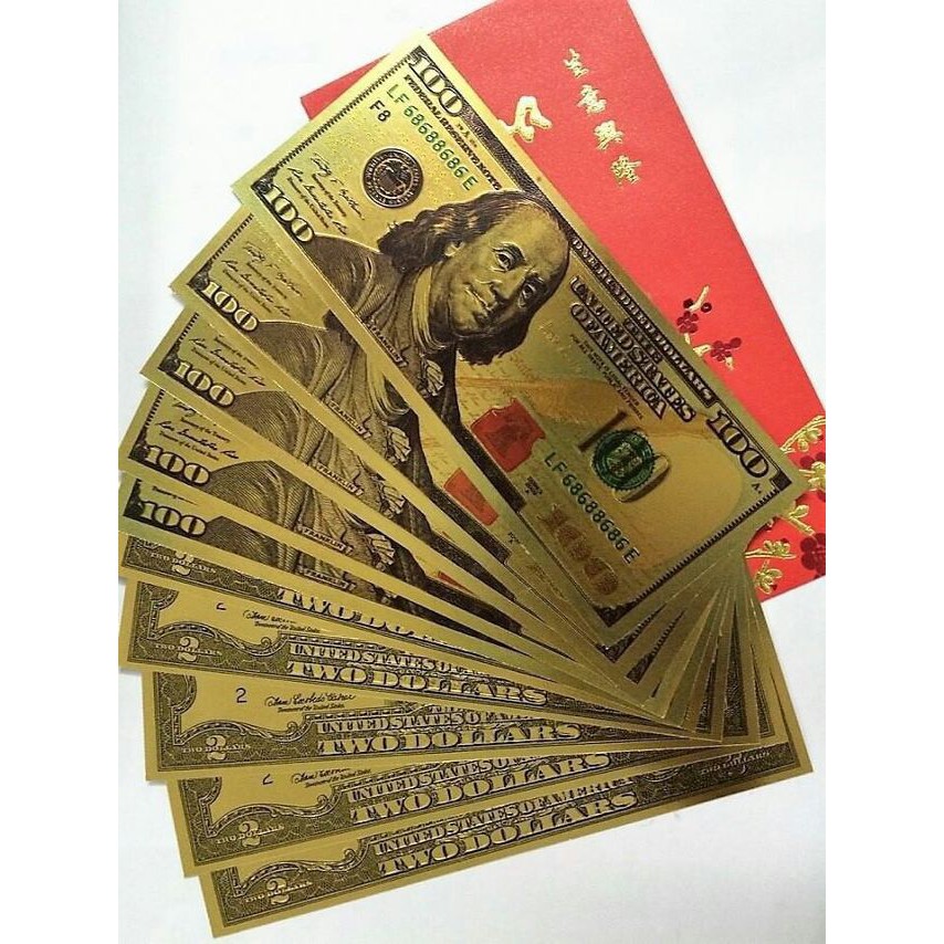 [COMBO 10 TỜ] Tiền ĐÔ LA mạ vàng 100 USD MAY MẮN