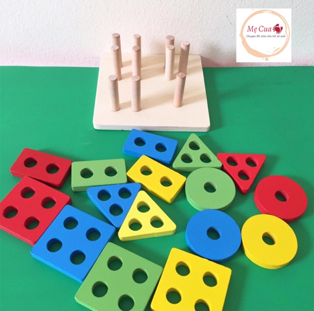 Đồ Chơi Montessori Bảng Chuỗi Thả Hình Bằng Gỗ Giúp Bé Học Phân Biệt Màu Sắc Hình Khối