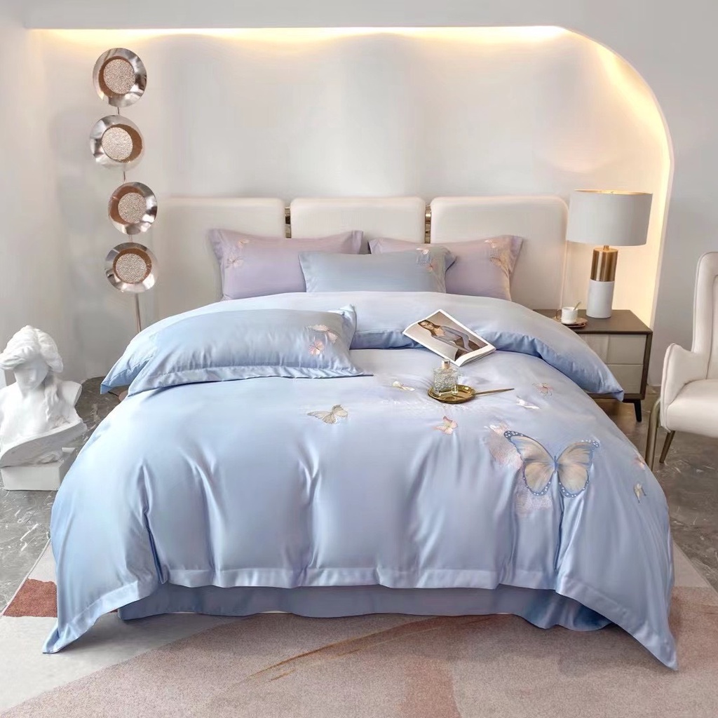 Bộ vỏ chăn ga gối Phi Lụa M2T BEDDING LUXURY hàng cao cấp - Phi Lụa hình bướm