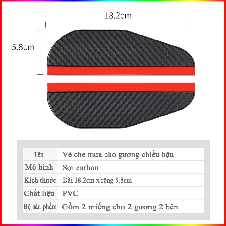 Vè che mưa gương chiếu hậu chống bám nước bằng sợi carbon