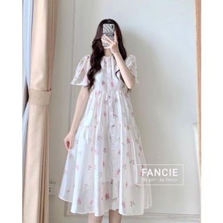 Váy babydoll hoa hồng xếp tầng vintage sang chảnh MS49