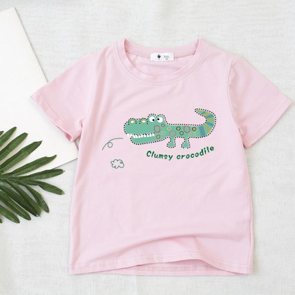 áo thun cotton dày dặn cho bé trai bé gái in hình dễ thương-mẫu cá sấu xanh