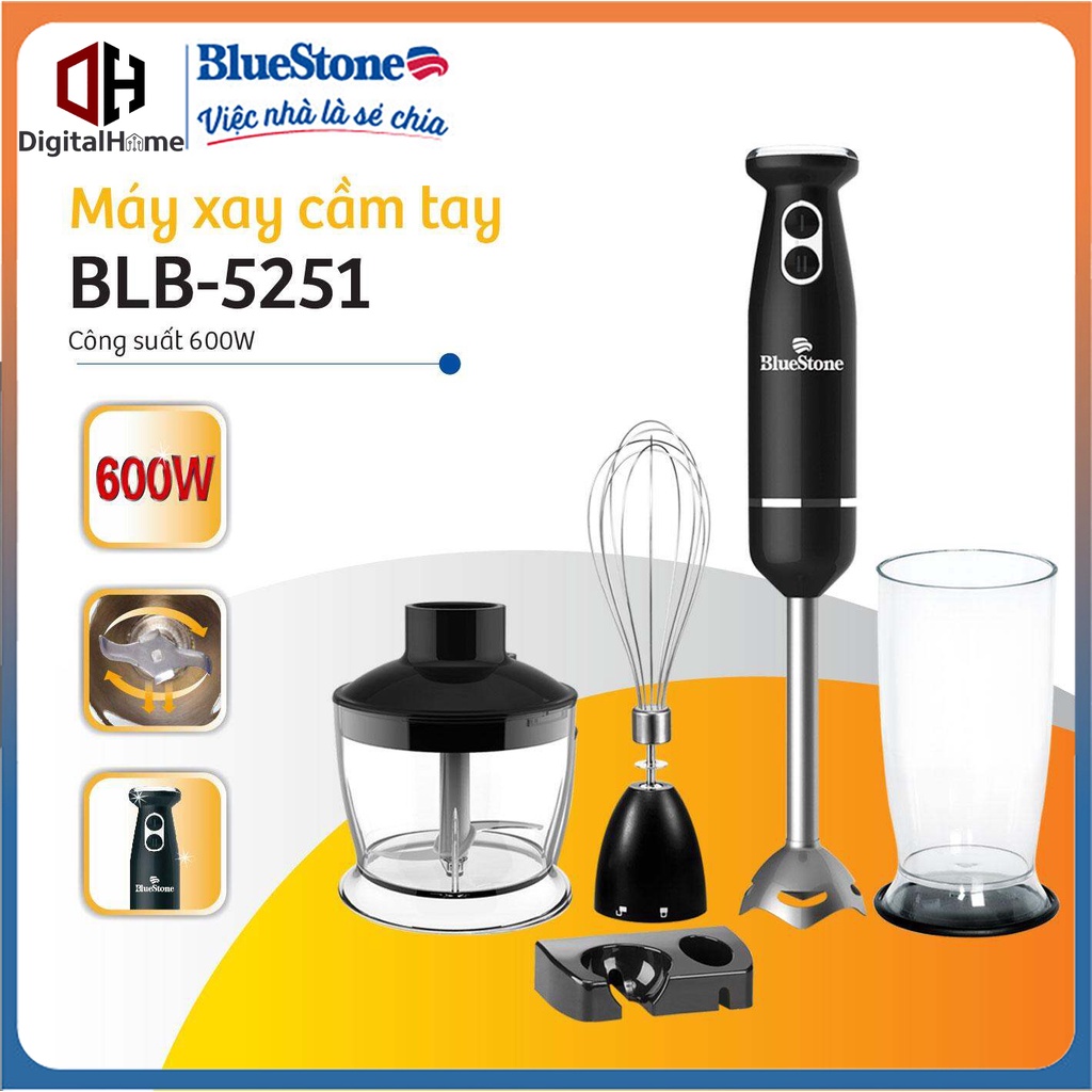 Máy Xay Sinh Tố Cầm Tay BlueStone BLB 5251, Công Suất 600W, 2 Tốc Độ , Bảo Hành Chính Hãng 2 Năm
