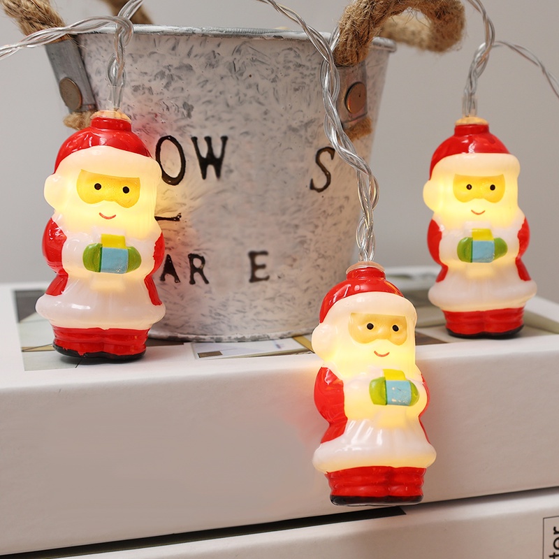 Dây Đèn Led 10 / 20 Bóng Hình Ông Già Noel Hoạt Hình Dễ Thương Trang Trí Cây Thông Giáng Sinh