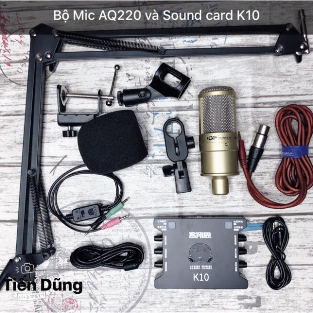 Bộ mic thu âm AQ220 sound card k10 chân MA2- Bô live stream micro aq220 đầy đủ ♥️♥️