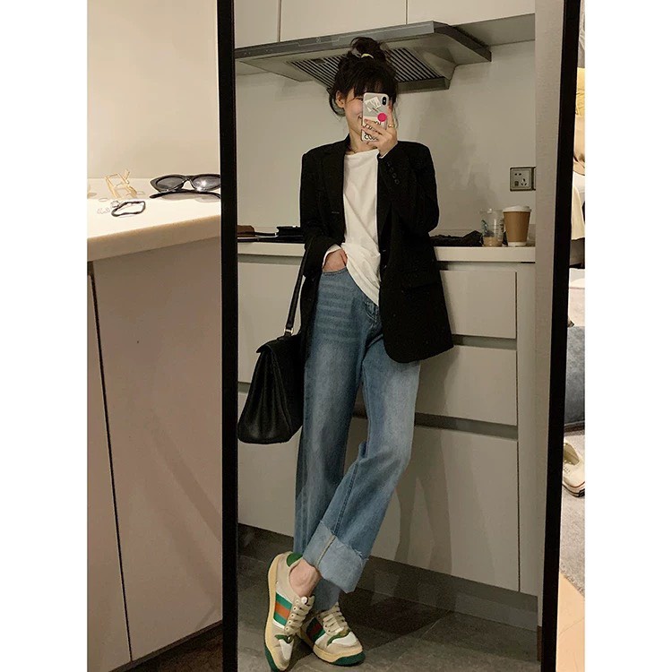 Áo blazer nữ khoác dài tay ĐEN, Áo vét nữ sang xịn fom rộng cá tính | BigBuy360 - bigbuy360.vn