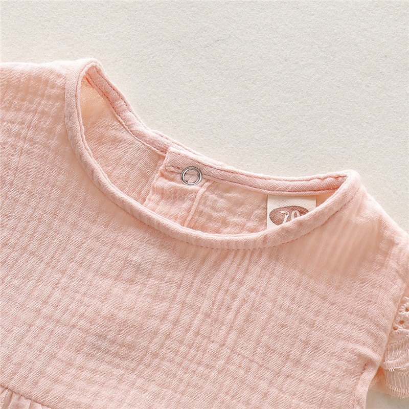 Mikrdoo Áo liền quần tay bèo phối ren cho bé gái sơ sinh bodysuit cho bé