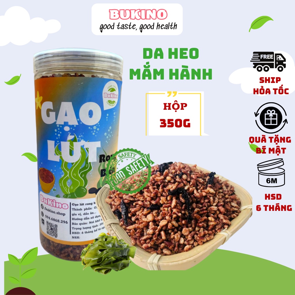 Gạo lứt sấy rong biển BUKINO, gạo lức giòn ngon hộp 350gr, đồ ăn kiêng giảm cân tốt cho sức khỏe, ship hỏa tốc Hà Nội