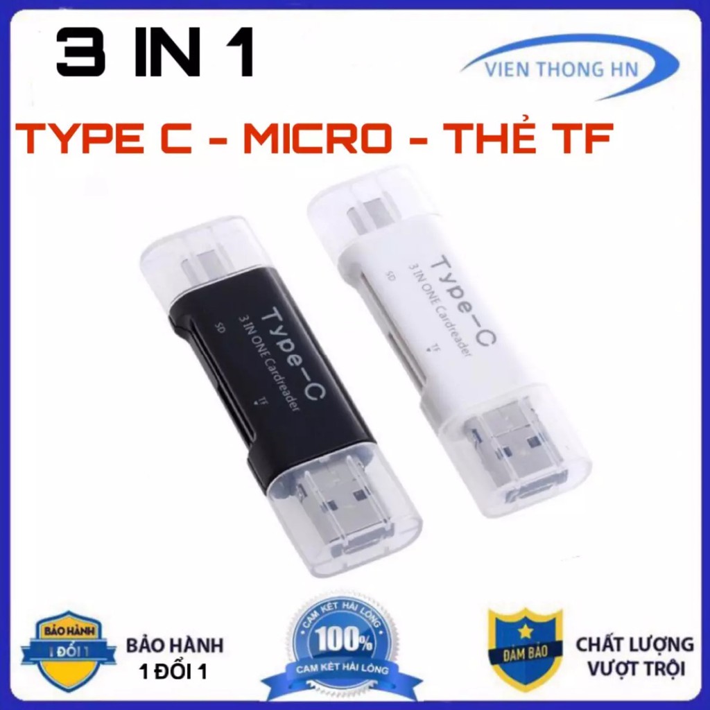 Đầu lọc thẻ 3 in 1 usb type c micro thẻ tf và micro sd - vienthonghn