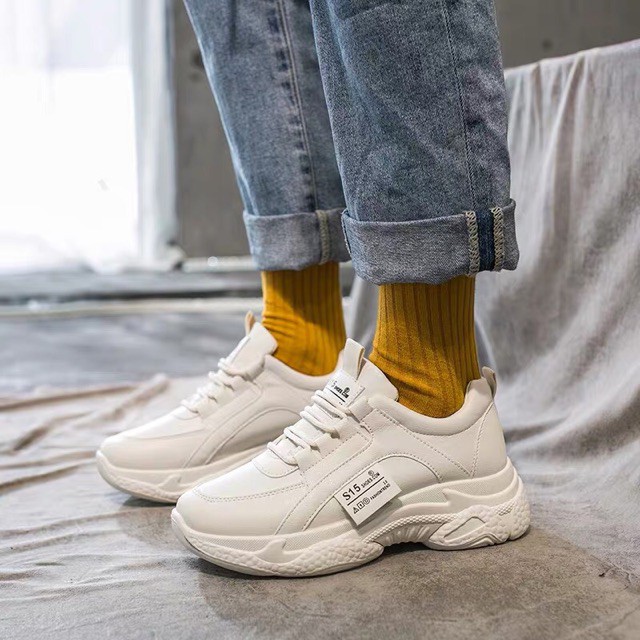 Giày thể thao nữ sneaker màu trắng ,Giày thể thao nữ S15 chất đẹp da PU đế cao 4cm mã M011 | BigBuy360 - bigbuy360.vn