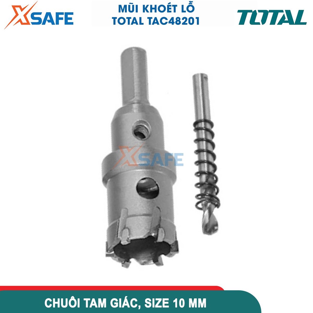 Mũi khoan lỗ phi 20mm TOTAL TAC48201 6 lưỡi TCT, độ sâu tối đa 26mm, chuôi tam giác size 10mm, 1 khoan lỗ 6mm